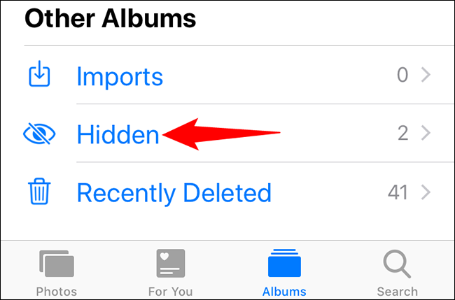 Screenshot og album showing the option of hidden images