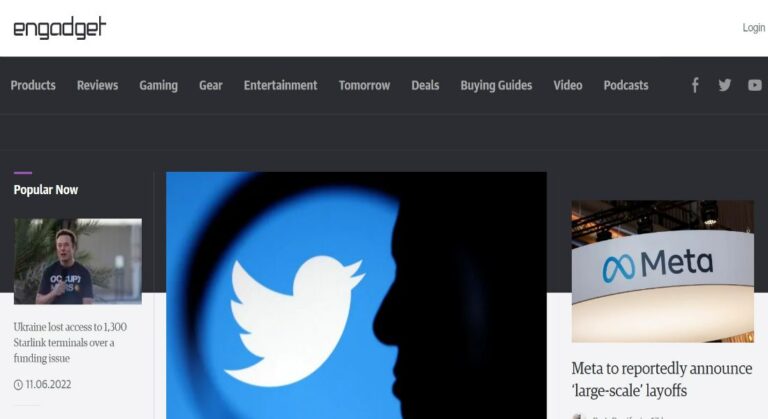 Engadget home page screenshot