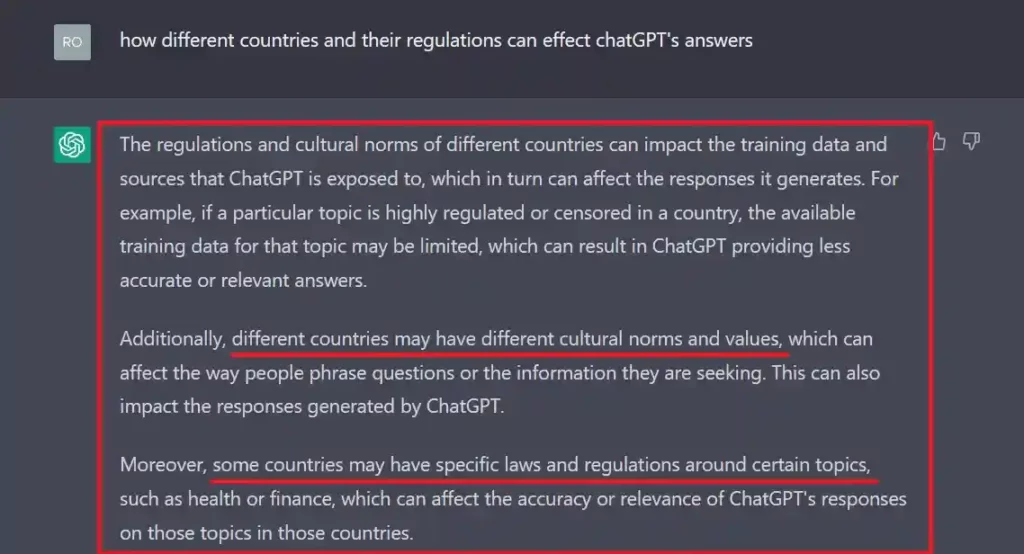 Factors on how CHatGPT gives different answers without a VPN