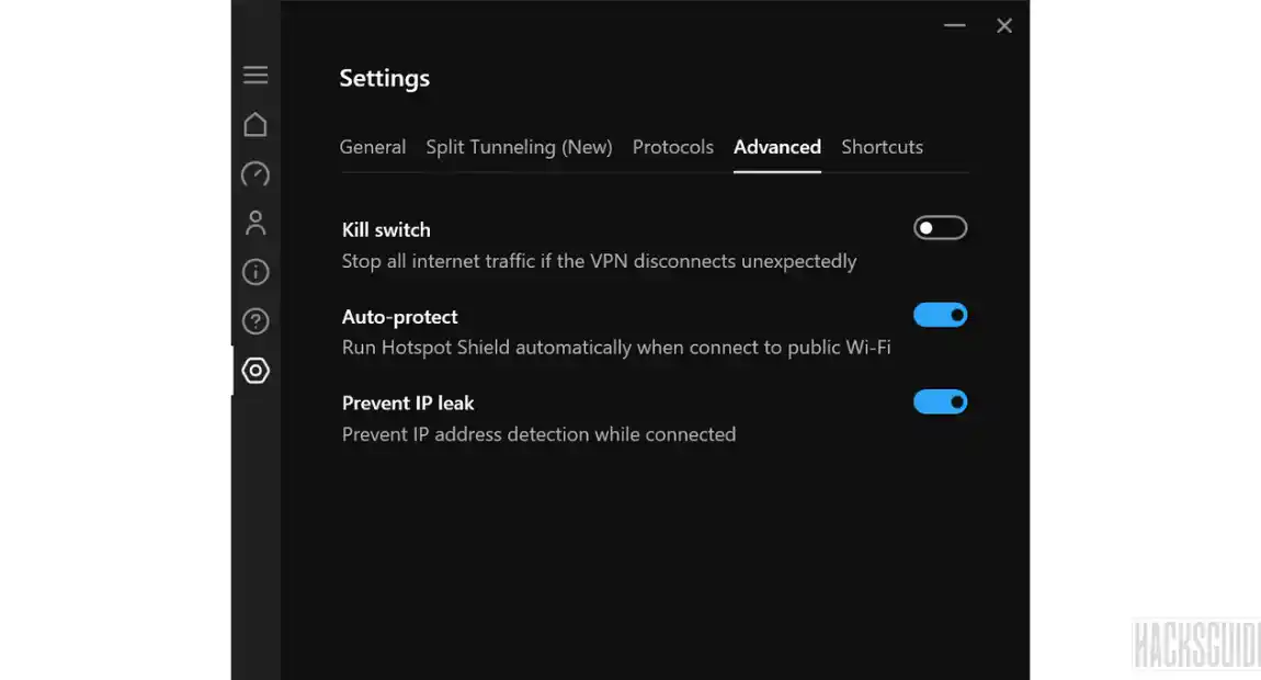 A screenshot of Hotspot Shield VPN settings- Hotspot Shield review 2023