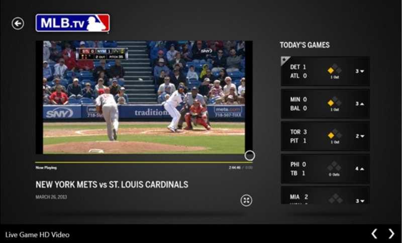 MLB.TV screenshot of the league with a VPN