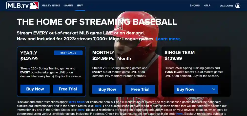 MLB pricing options