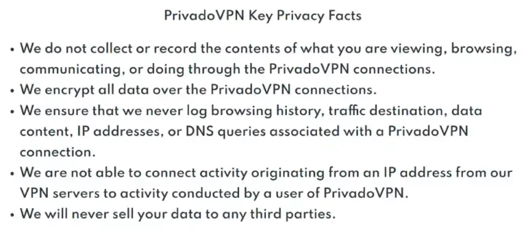 PrivadoVPN review: Privacy policy summary